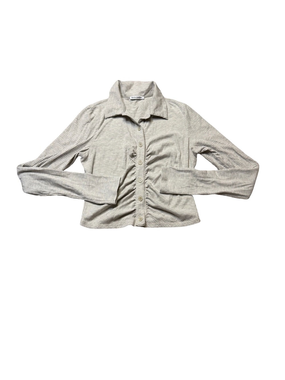 ✨ Reformation Ribbed Elin Button Front Collared Top Medium Neutral Knit ✨ - Picture 2 of 6